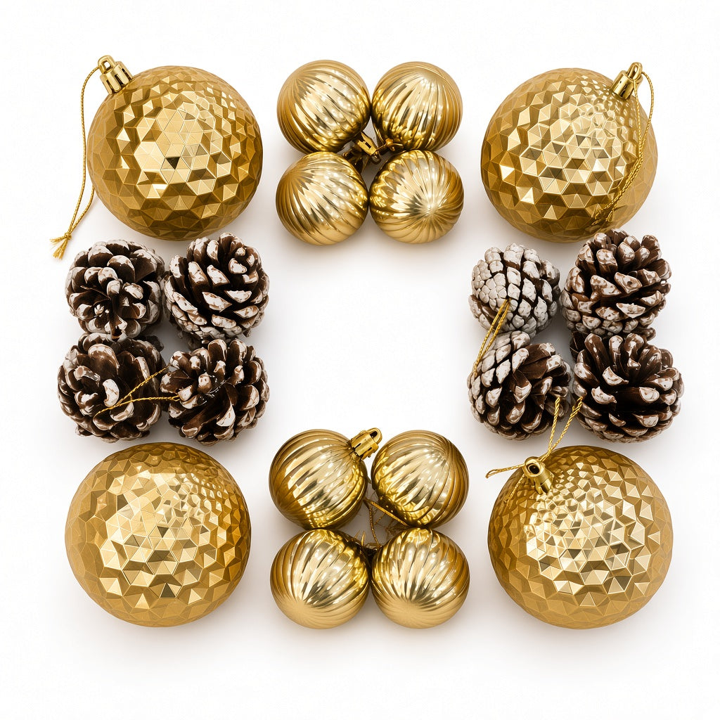 Gold Christmas Tree Ornaments – Assorted Decorative Set