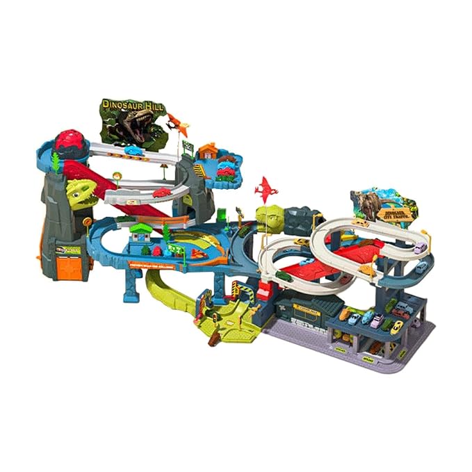 Homkey 2-in-1 Dinosaur Urban Overpass Track and Dinosaur Volcano Eruption Adventure playset.
