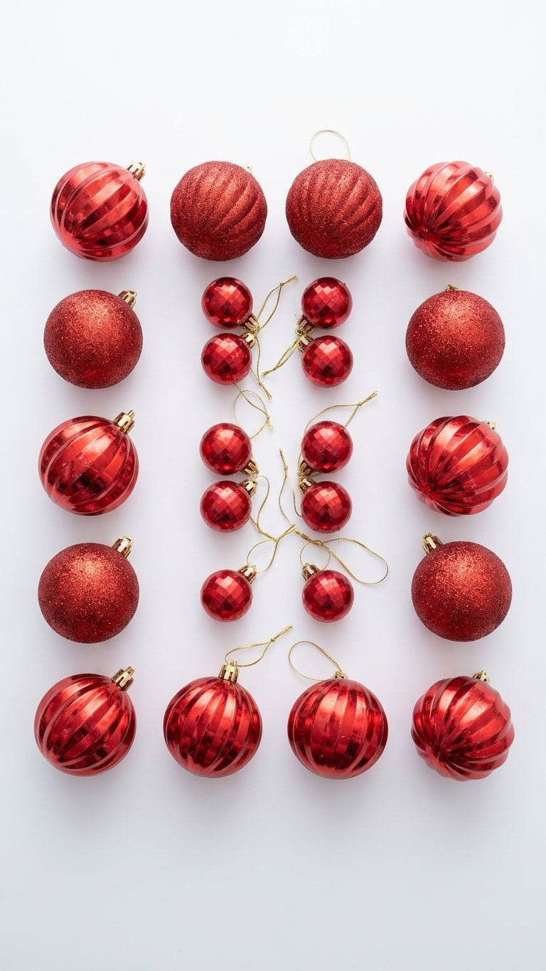 Red Christmas Tree Ornaments and Decorative Baubles Set