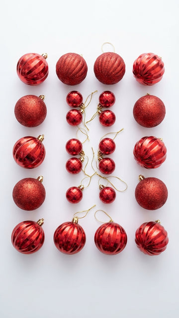 Red Christmas Tree Ornaments and Decorative Baubles Set