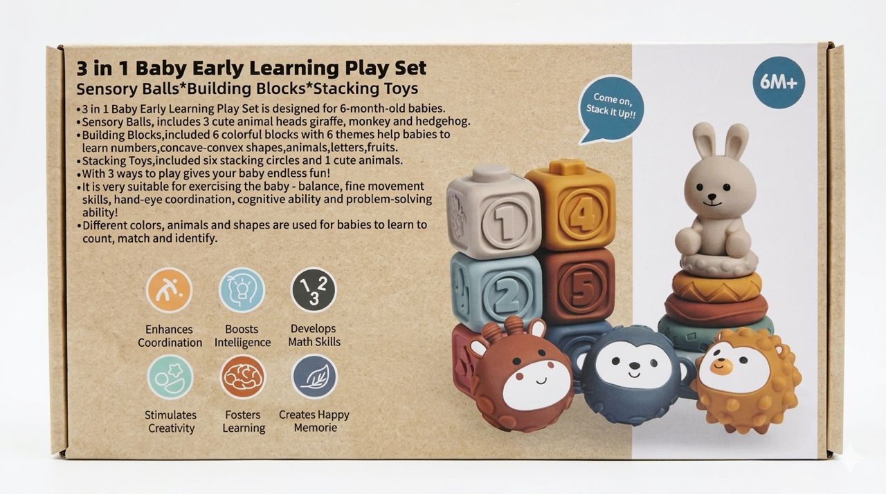 3-in-1 Baby Early Learning Play Set – Montessori-Inspired Sensory Kit