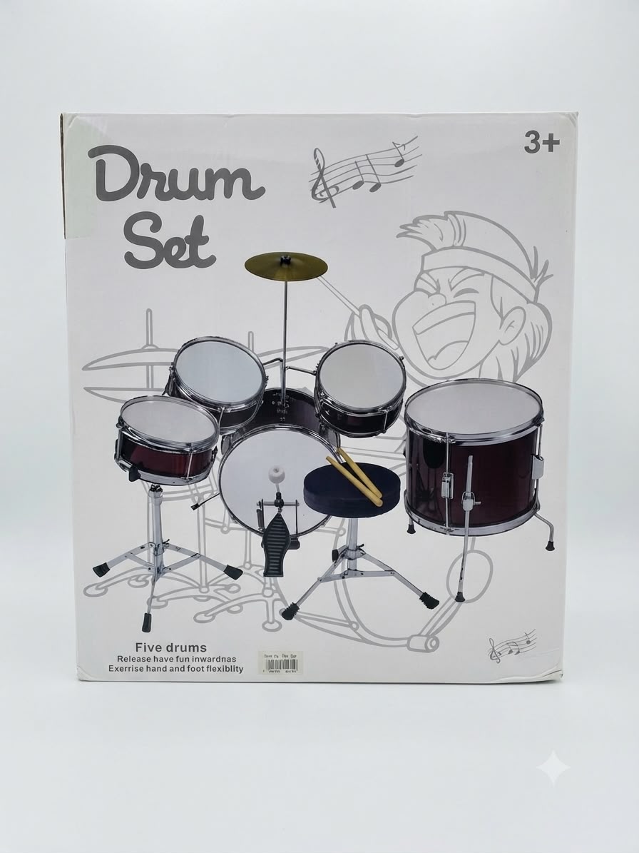 Wooden Kids Drum Set with Stool & Cymbal