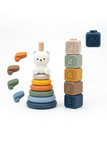 2-in-1 Soft Sensory Block & Ring Stacking Toy Set