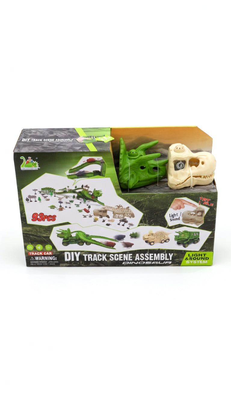 93-piece DIY Dinosaur Track Scene Assembly toy set.
