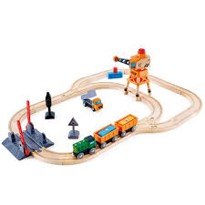 Hape Crossing & Crane Set – 32-Piece Wooden Railway Playset