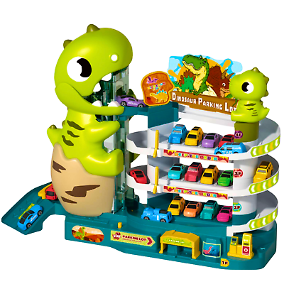 Dinosaur Parking Lot Playset – Multi-Level Car Garage Toy