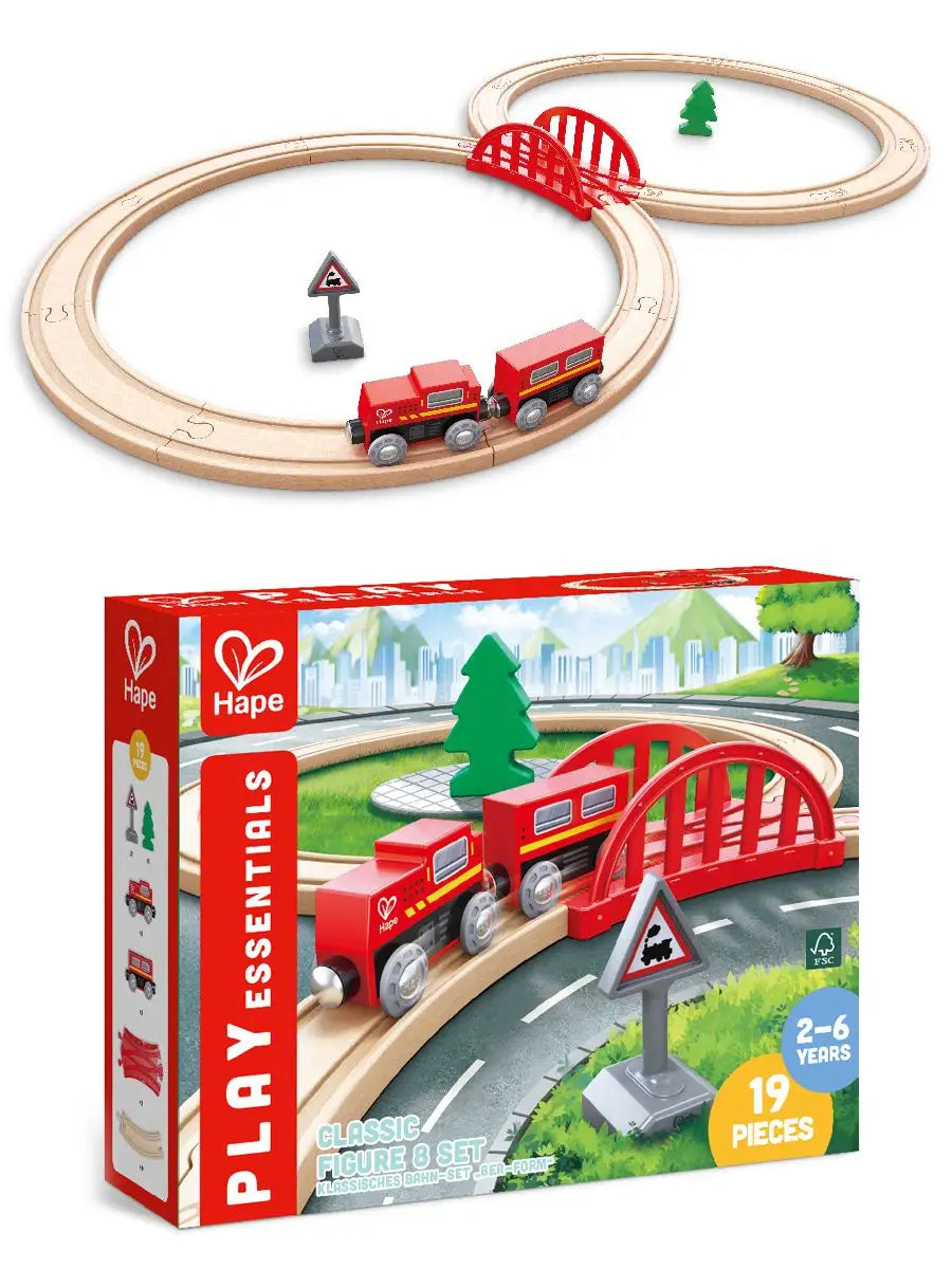 Hape Classic Figure 8 Set, a 19-piece wooden train and railway playset.