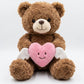 28CM Plush teddy bear with a pink heart featuring a smiley face and small white wings