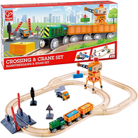 
              Hape Crossing & Crane Set – 32-Piece Wooden Railway Playset
            