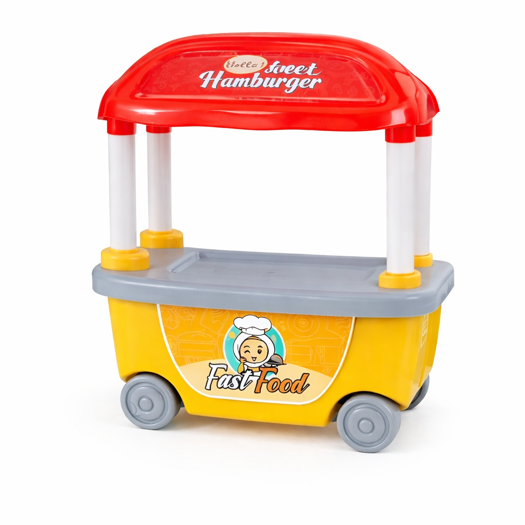 🍔 Toys Burger Stop Cart Playset – Kids Pretend Fast-Food Shop