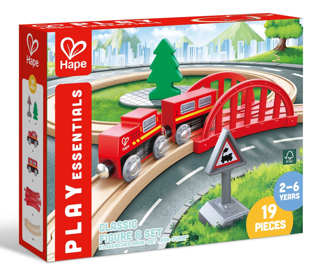 Hape Classic Figure 8 Set, a 19-piece wooden train and railway playset.