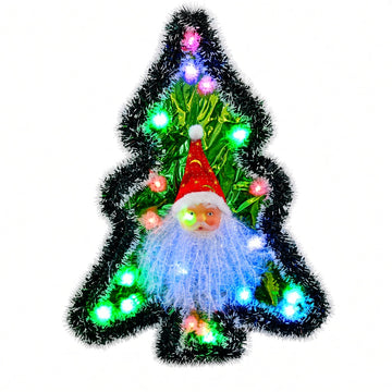 Illuminated Christmas Tree Wall Decoration with Santa Claus Face