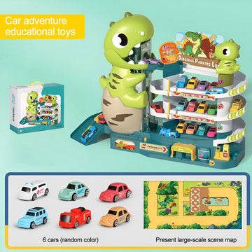 Dinosaur Parking Lot Playset – Multi-Level Car Garage Toy
