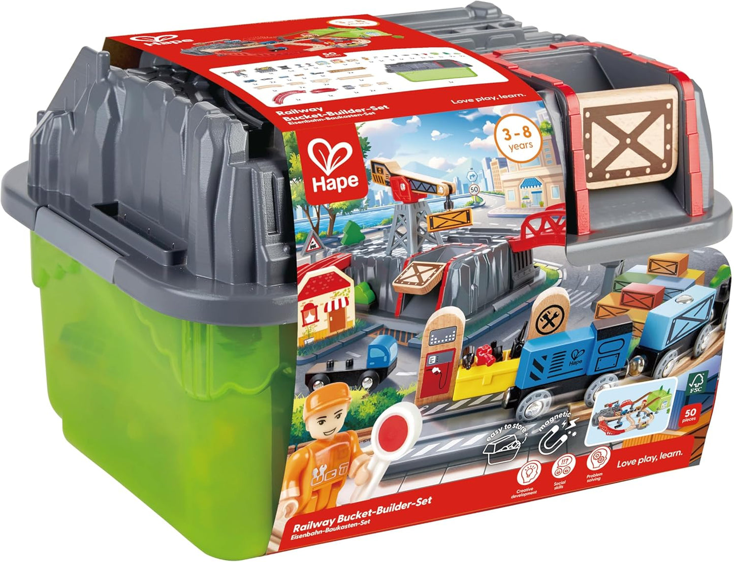 Hape Railway Bucket Builder Set – Wooden Train & Construction Playset
