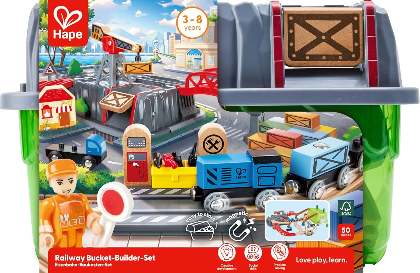 Hape Railway Bucket Builder Set – Wooden Train & Construction Playset