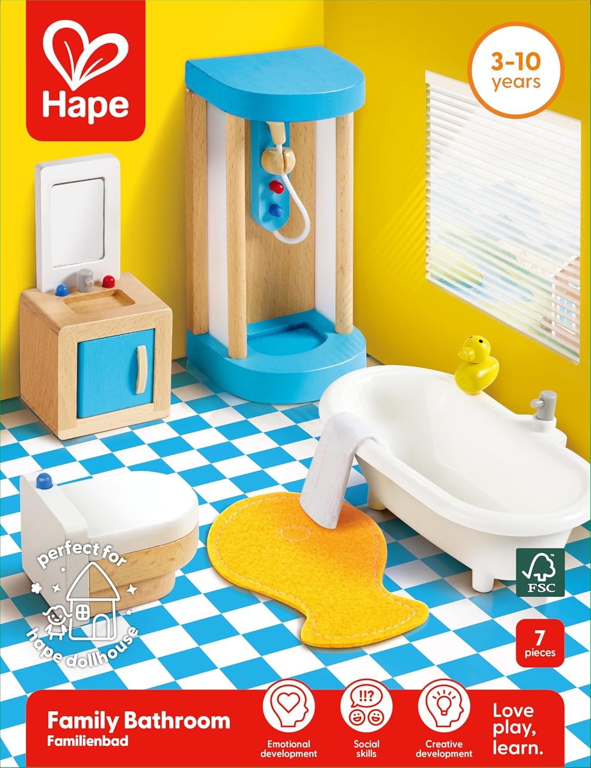 Hape Family Bathroom Wooden Dollhouse Furniture Set