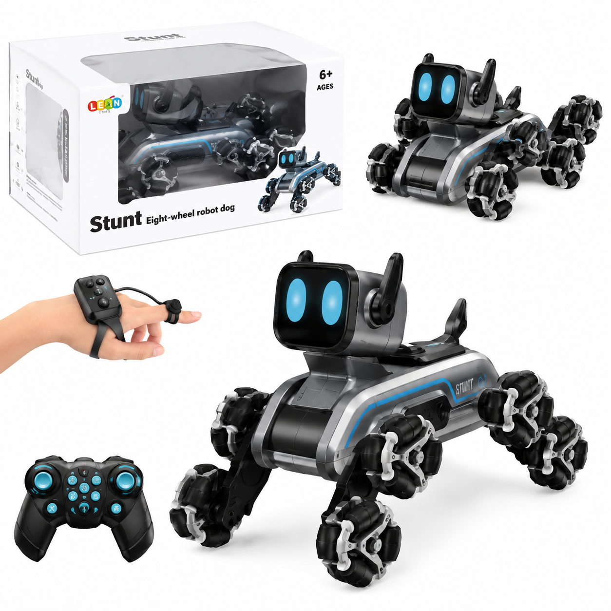 Eight wheeled stunt robot dog