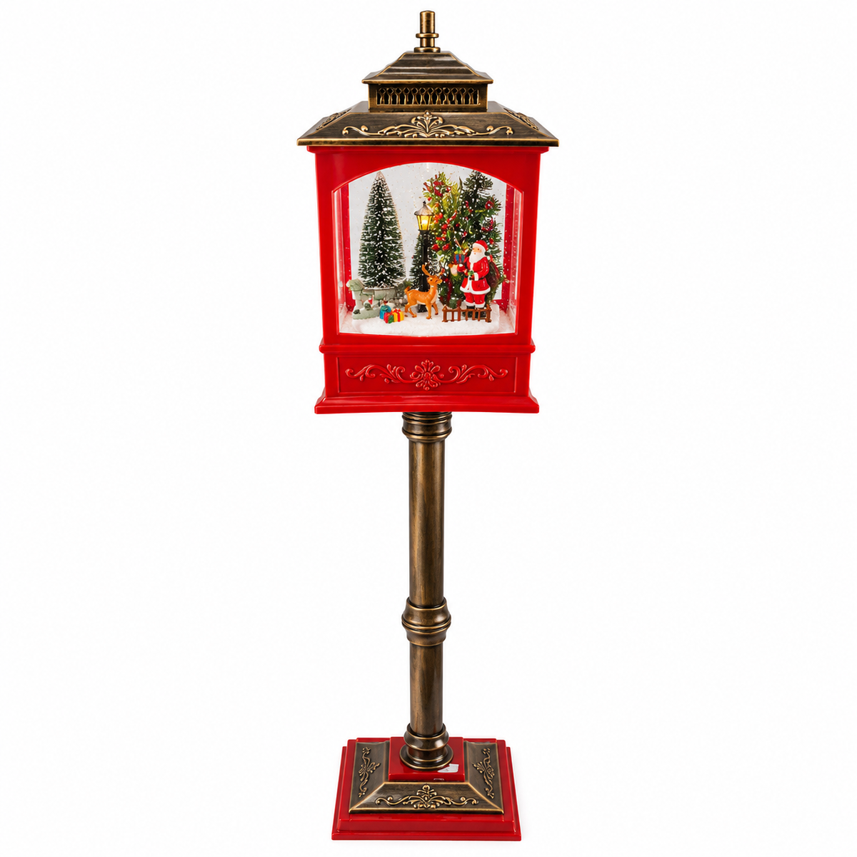 Red Christmas Snowing Street Lamp