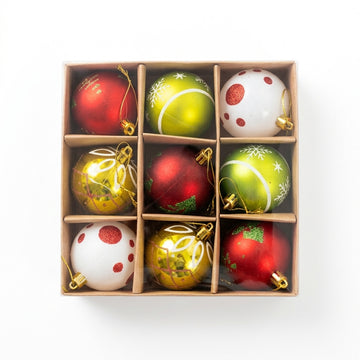 Box of Assorted 9-Piece Multi-Colored Christmas Ball Ornaments