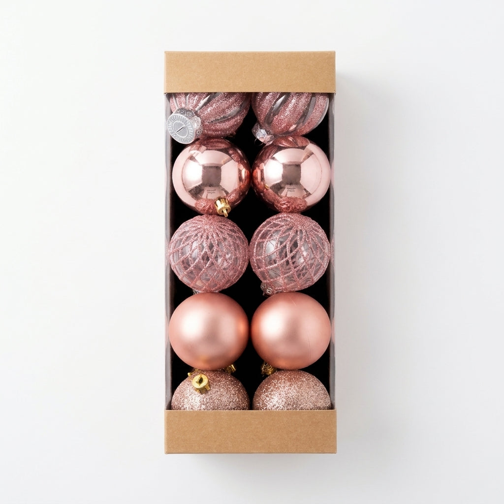 Rose Gold and Blush Pink Christmas Tree Baubles Set
