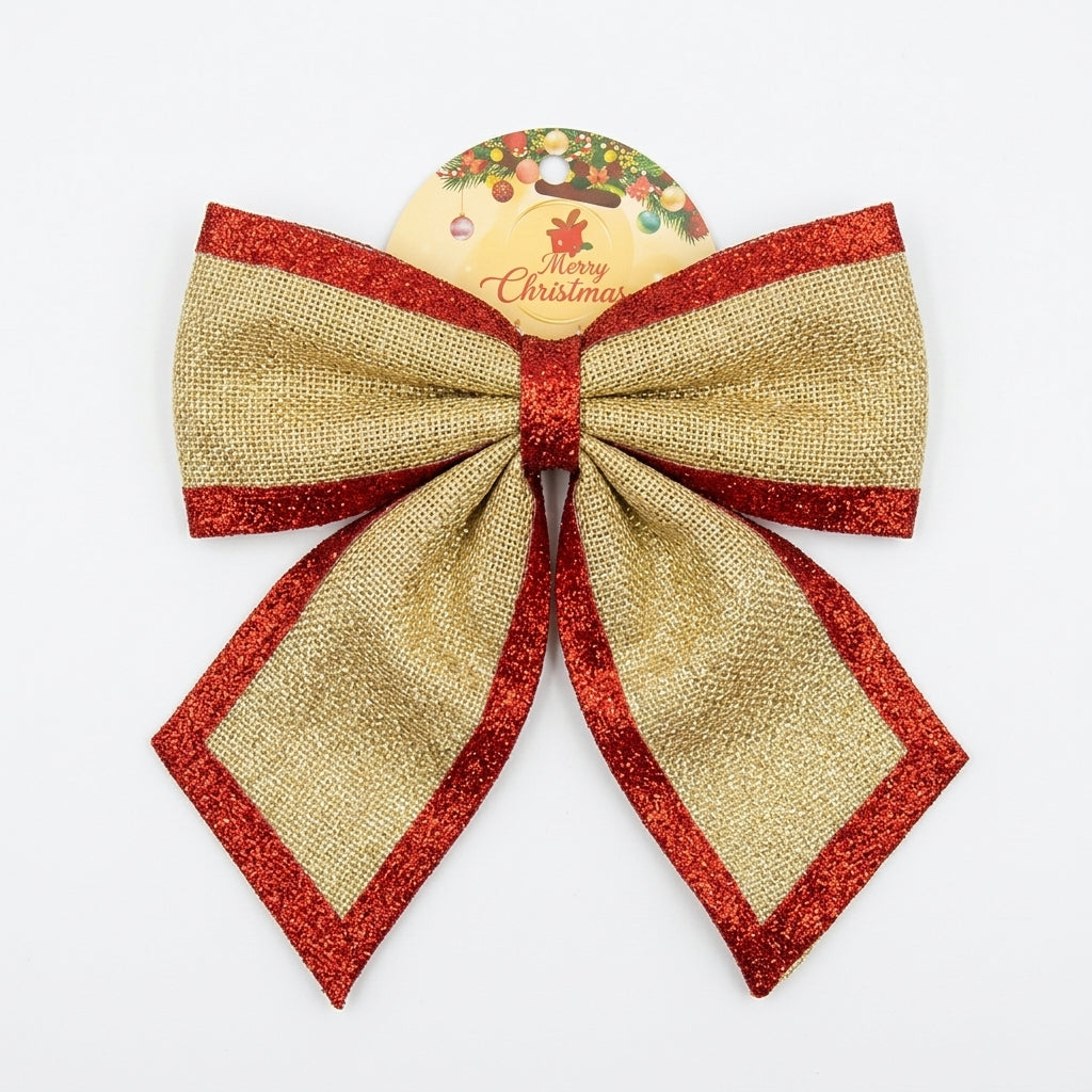 Decorative Gold & Red Metallic Christmas Bow