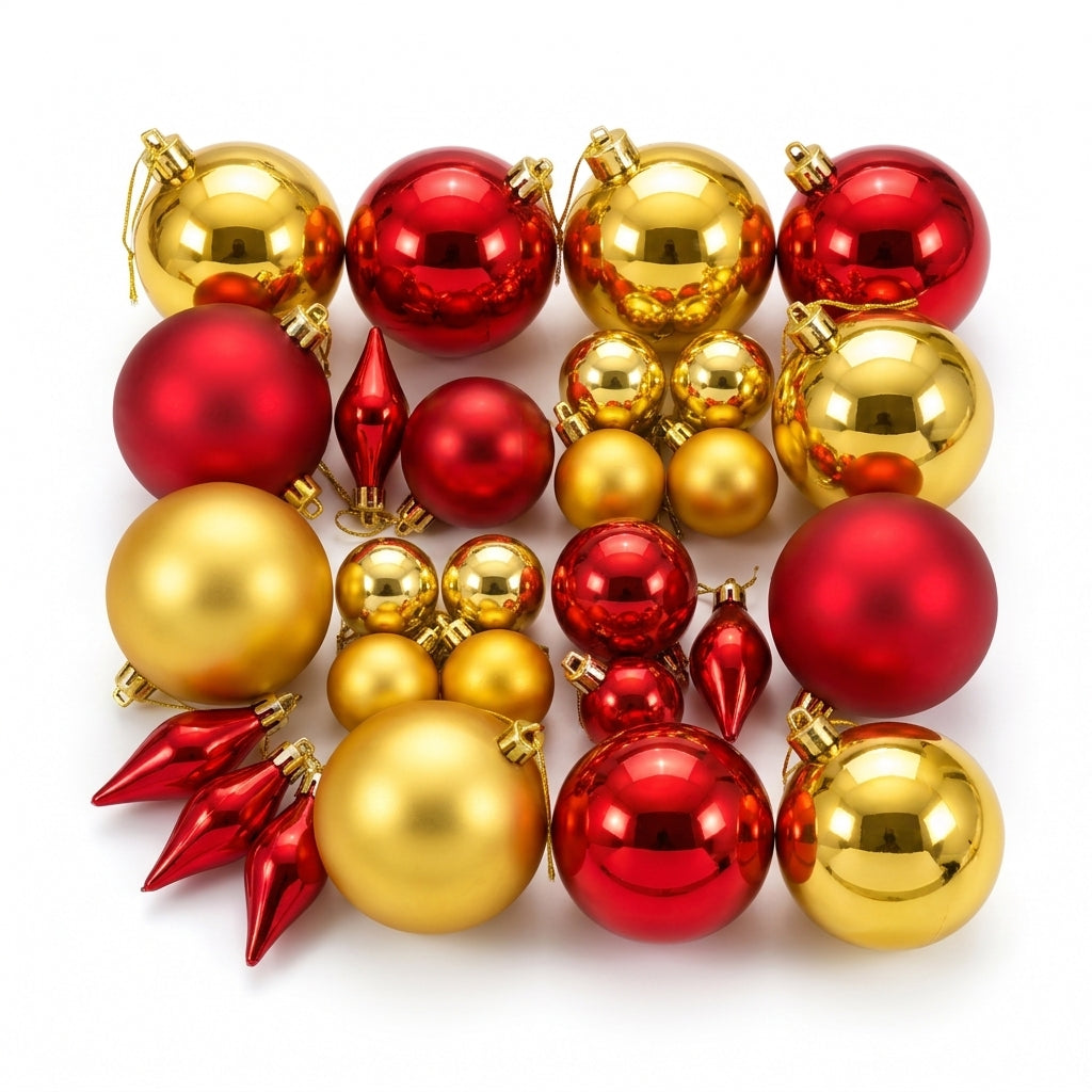 Red and Gold Christmas Tree Ornaments Set
