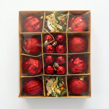 Red Christmas Tree Ornaments and Decorative Baubles Set