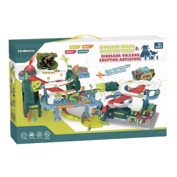 Homkey 2-in-1 Dinosaur Urban Overpass Track and Dinosaur Volcano Eruption Adventure playset.
