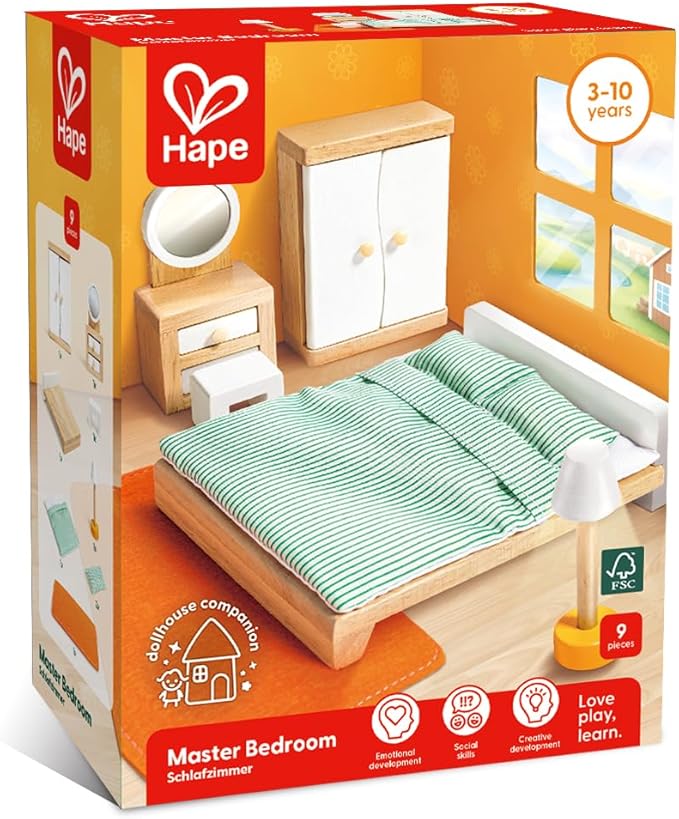 Hape Master Bedroom – Wooden Dollhouse Furniture Set