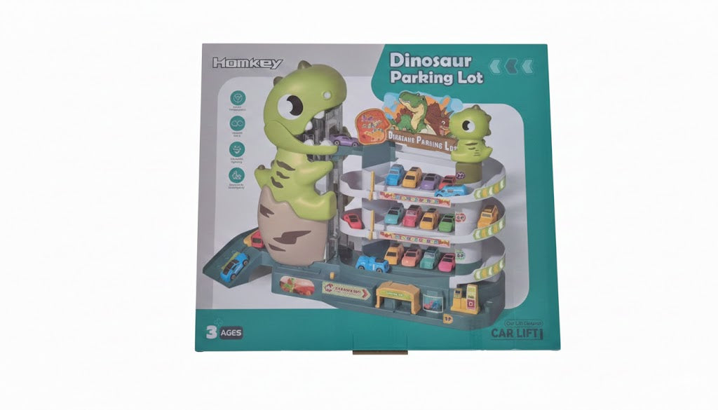 Dinosaur Parking Lot Playset – Multi-Level Car Garage Toy