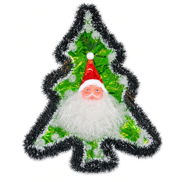 Illuminated Christmas Tree Wall Decoration with Santa Claus Face