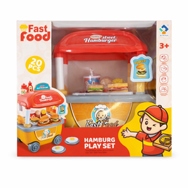 🍔 Toys Burger Stop Cart Playset – Kids Pretend Fast-Food Shop