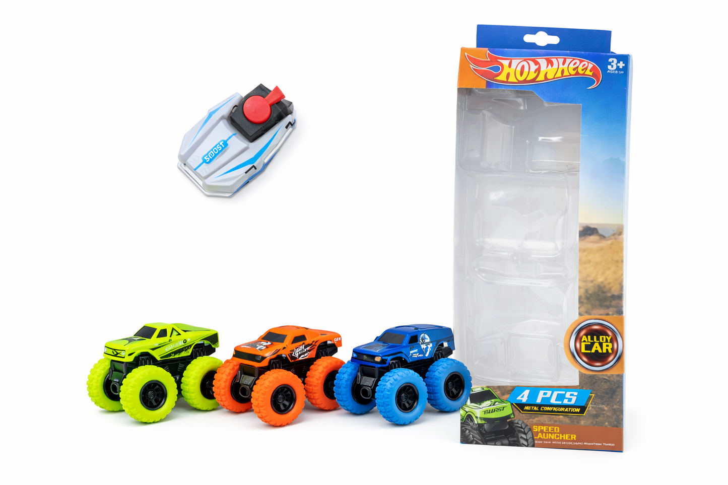 Hot Wheels 4PCS Alloy Car Set with Speed Launcher