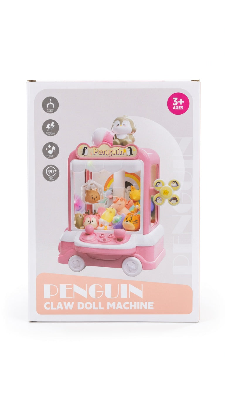 a pink-themed Penguin Mini Claw Doll Machine