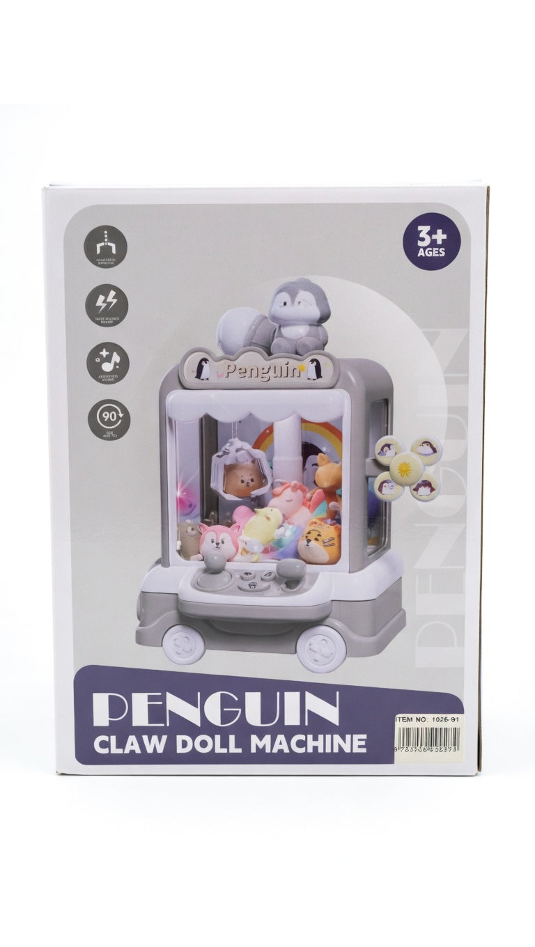 a pink-themed Penguin Mini Claw Doll Machine