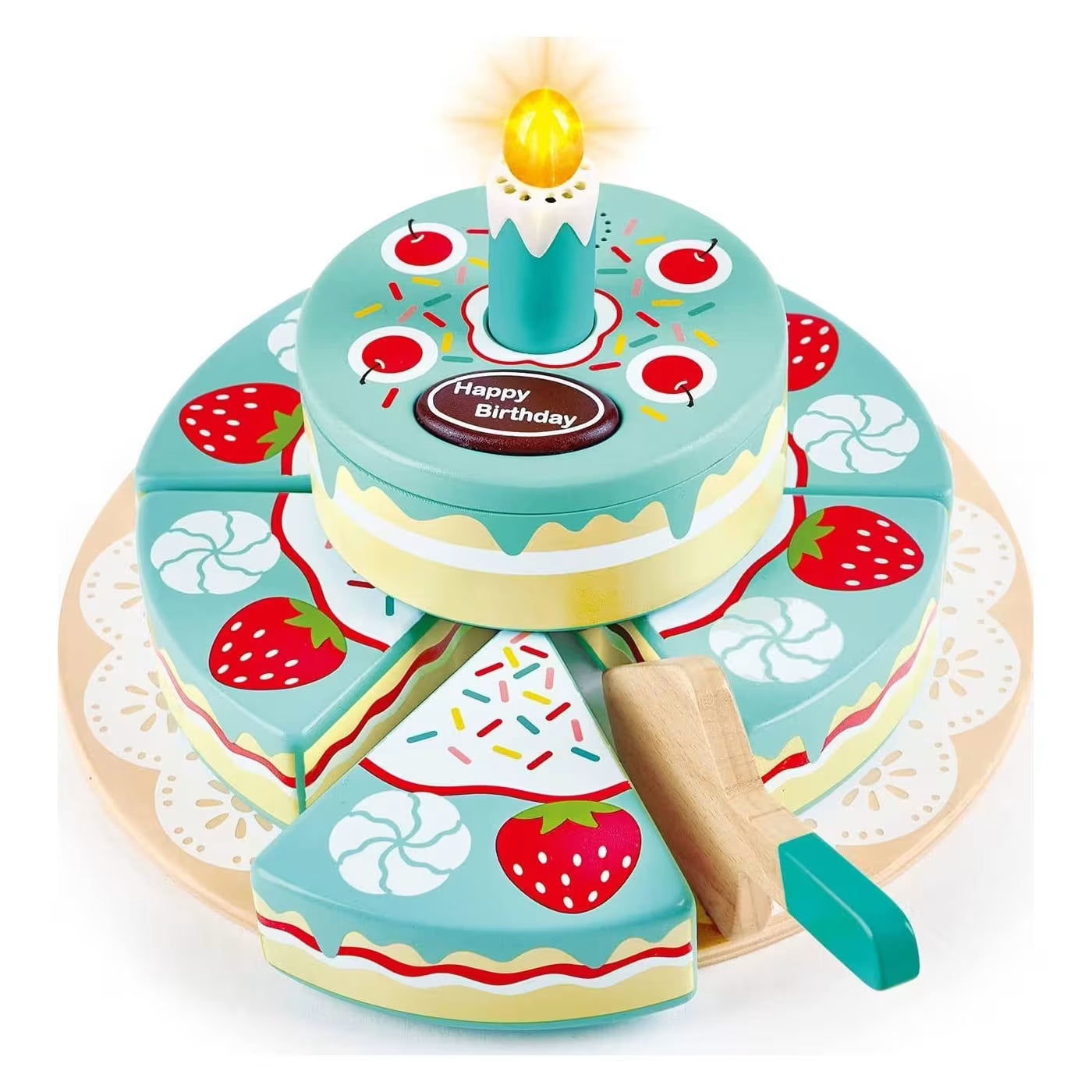 Interactive Happy Birthday Cake – Wooden Pretend Play Set