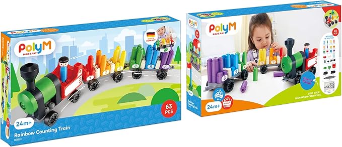 Hape PolyM Rainbow Counting Train Building Set – Learn, Build & Play