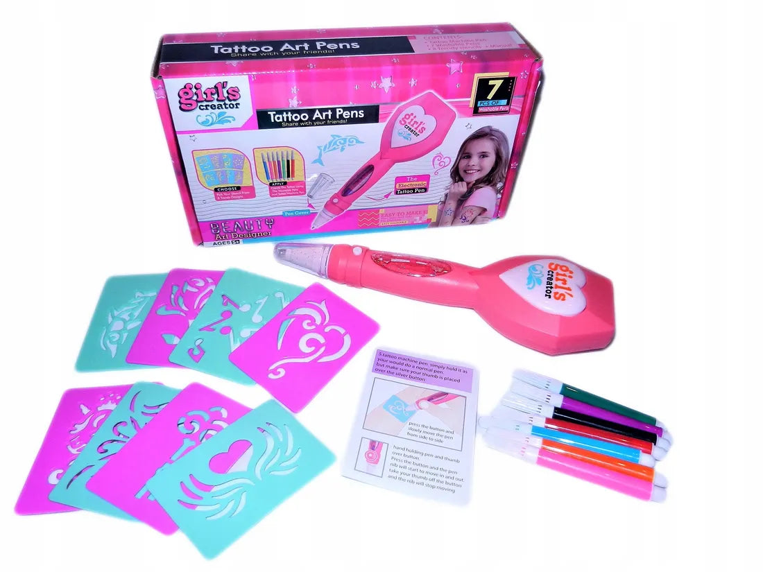 Girl’s Creator Tattoo Art Pens Kit – Creative Body Art Set