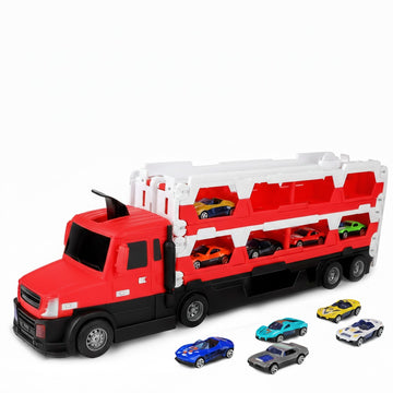 2-in-1 Alloy Car Transport Truck & Race Track Playset