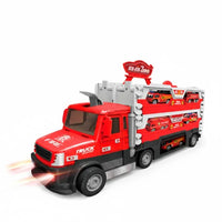 
              2-in-1 Alloy Car Transport Truck & Race Track Playset
            